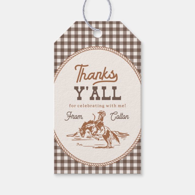 Gingham Cowboy Tack för Tag Presentetikett (Framsidan)