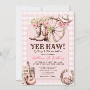 Gingham Cowgirl Western 8TH Birthday Inbjudningar
