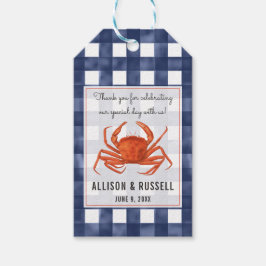 Gingham Crab Coastal Bröllop Presentetikett