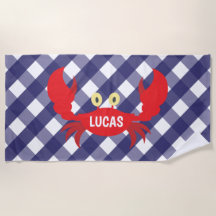 Gingham Crab Personlig Beach Towel