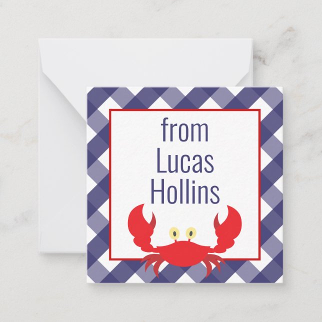 Gingham Crab Personlig Gift-kuvert Anteckningskort (Framsida)