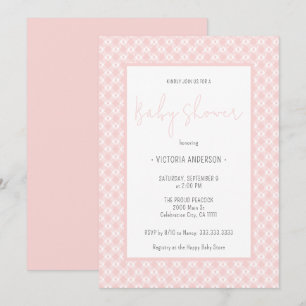 Gingham Cute Pastel Rosa Girl Baby Shower Inbjudningar