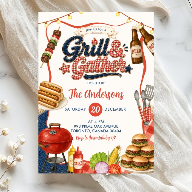 Gingham Denim Grill & Gather BBQ-fest Inbjudningar (Skapare uppladdad)