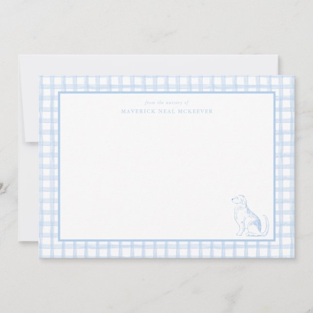 Gingham Dog Baby Boy | Nursery of Stationery Tack Kort (Framsida)