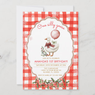 Gingham Dumma Gås 1-årsdag Vinter Jul Inbjudningar