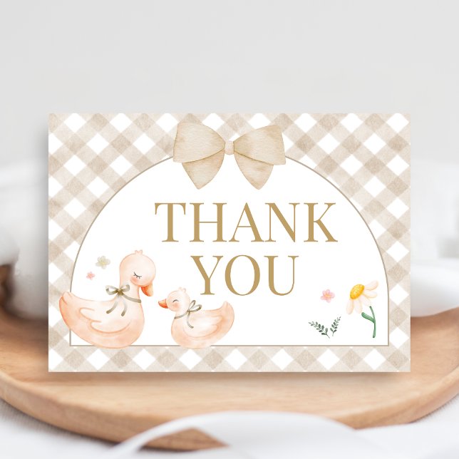 Gingham Dumma Gås Bebis Badrum Tack Kort (Silly Goose Baby Shower Thank You Card)