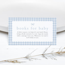 Gingham Dusty Blue Boys Bokar for Baby Shower Tilläggskort