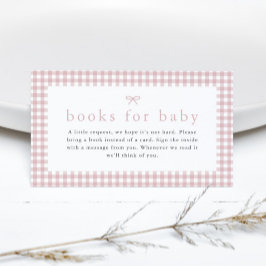 Gingham Dusty Rosa Girls Bokar for Baby Shower Tilläggskort