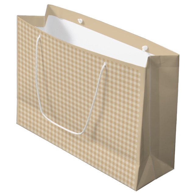 Gingham Elegant Cream Mönster Large Gift Bag (Framsidan Vinklad)