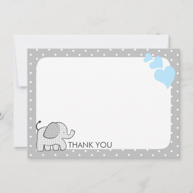 Gingham Elephant Baby blue och Grått Tack (Framsida)