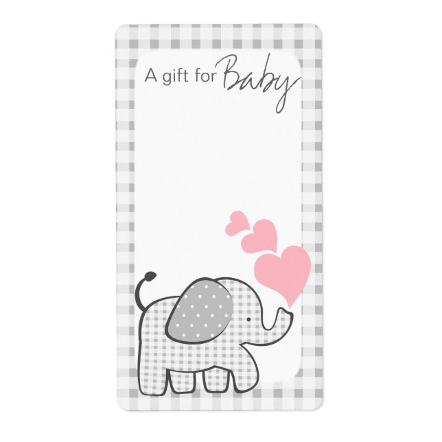 Gingham Elephant Bok Märkre Rosa Hearts Fraktsedel (Framsidan)