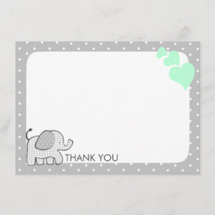 Gingham Elephant Mint Grönt Baby Tack Kort