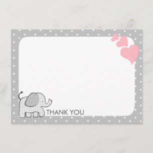 Gingham Elephant Rosa Baby Tack Kort