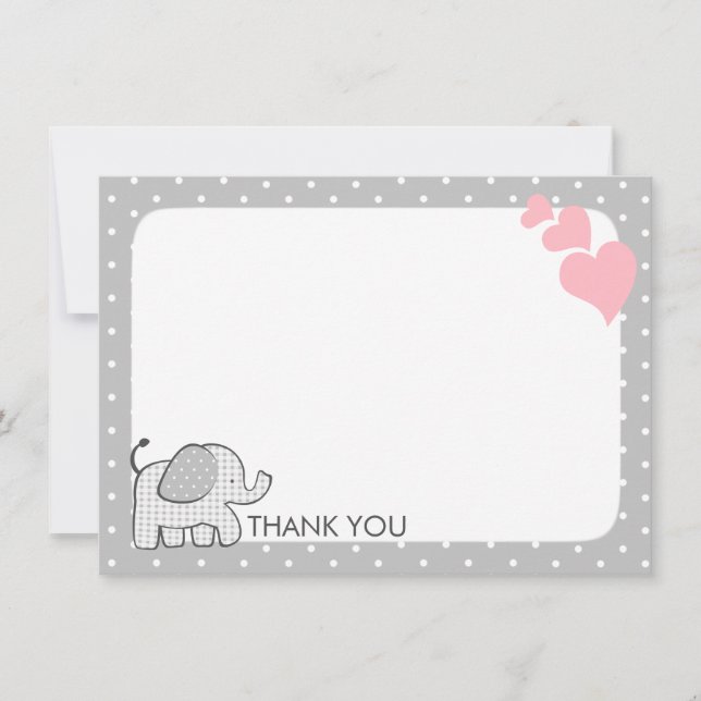 Gingham Elephant Rosa Baby Tack Kort (Framsida)