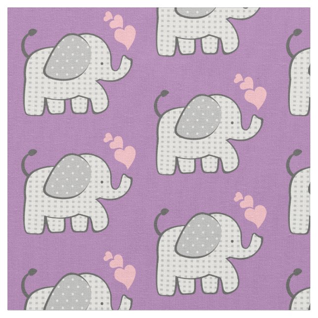 Gingham Elephants och Rosa Hearts Tyg (Närbild)