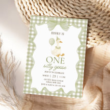 Gingham En dum gås 1-års födelsedagsinbjudan