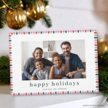 Gingham Familjefoto Modern God Jul Kort