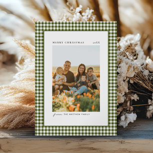 Gingham Family Photo Classic och Elegant Julkort