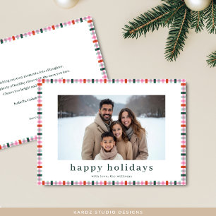 Gingham Family Photo Modern Glad helg Card Julkort