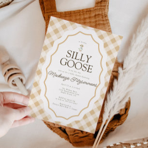 Gingham Fånig Goose Play Baby Shower-inbjudan Inbjudningar