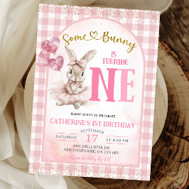 Gingham Floral Ballerina Bunny First Birthday Inbjudningar