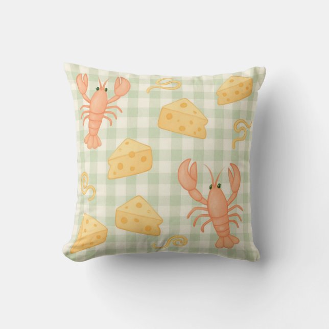 Gingham Foodie Roligt Crabs, Crayfish, Cheese, Noo Kudde (Framsida)
