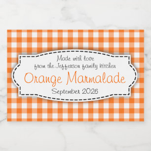 Gingham för orange marmalade kontrollerade mat etiketter