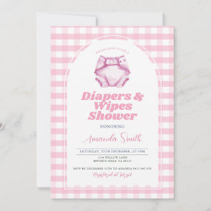 Gingham för rosa Diaper and Wipes Baby Shower Inbjudningar