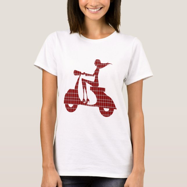gingham för vit för flickasparkcykel röd tee shirt (Framsida)