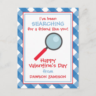 Gingham förstoringsglas valentinekort vykort