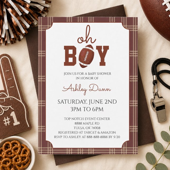 Gingham Fotboll Baby Shower Inbjudningar (Skapare uppladdad)