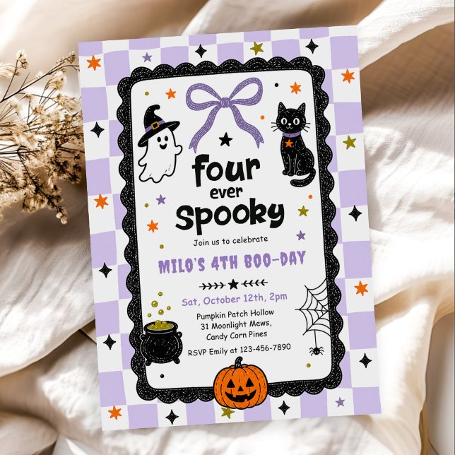 Gingham Four Ever Kuslig Halloween Födelsedag Inbjudningar (Skapare uppladdad)