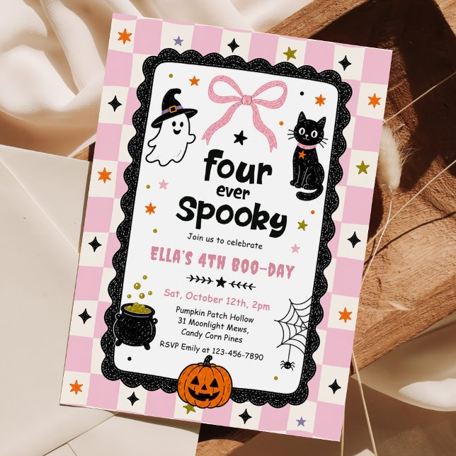 Gingham Four Ever Kuslig Halloween Födelsedag Inbjudningar (Skapare uppladdad)