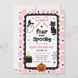 Gingham Four Ever Kuslig Halloween Födelsedag Inbjudningar