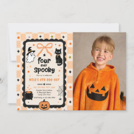 Gingham Four Ever Kuslig Halloween Födelsedagsfoto Inbjudningar