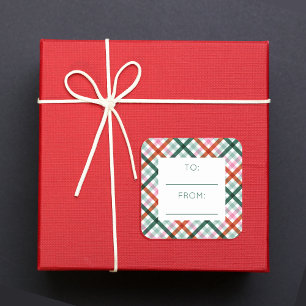 Gingham från julklapp fyrkantigt klistermärke