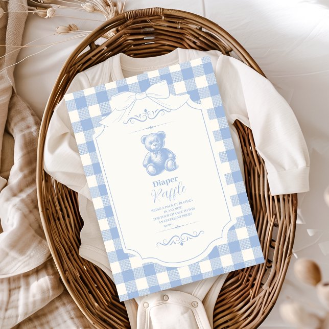 Gingham Fransk Teddybjörn Blöja Lotteri Tilläggskort (Skapare uppladdad)