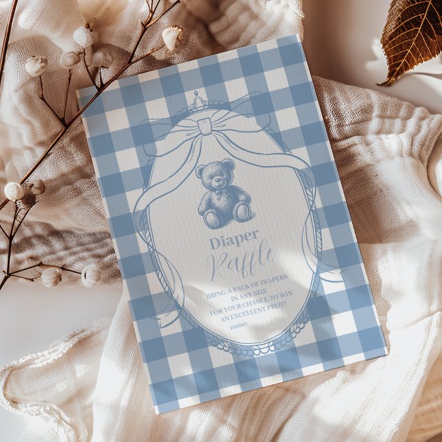 Gingham Fransk Teddybjörn  Blöjlotteri Tilläggskort (Skapare uppladdad)