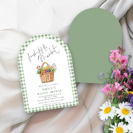 Gingham Fresh off Market Script Möhippa Arch Inbjudningar