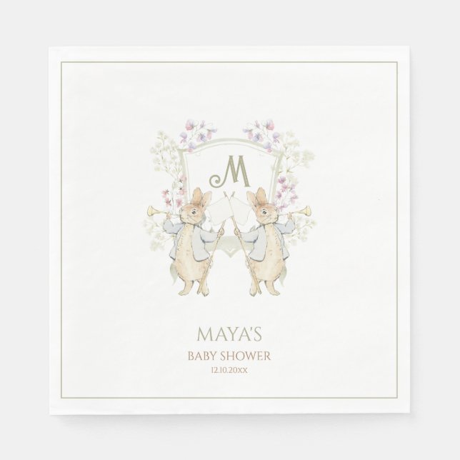 Gingham Gender Peter Twillingar Rabbit Baby Shower Pappersservett (Framsidan)