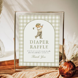 Gingham Golf Pojke Baby Shower Blöja Lotteri Skylt