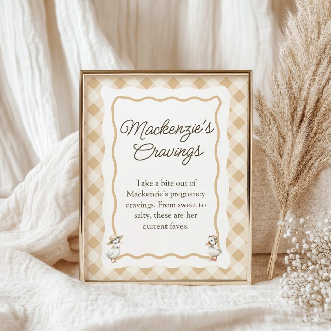 Gingham Goose Baby Shower Craking Station-tecken Poster (Gingham Goose Baby shower sign cravings)