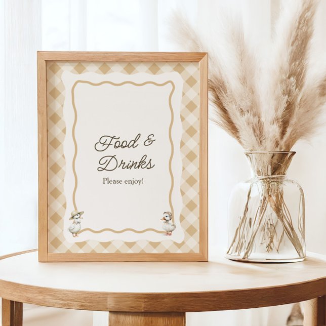 Gingham Goose Baby Shower Food & Drinks Sign Poster (Gingham Goose Baby shower sign food and drinks)