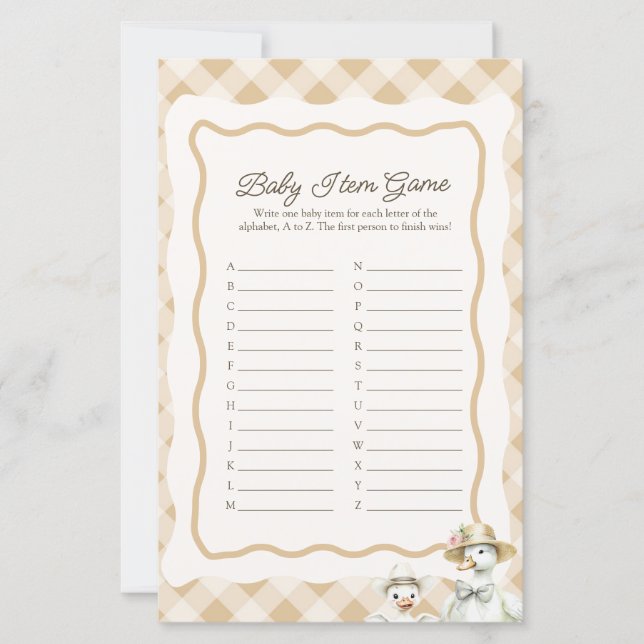 Gingham Goose Baby Shower Game i A-Z Baby (Framsida)