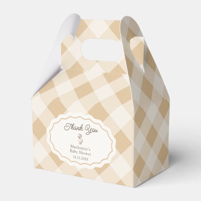 Gingham Goose Baby Shower Tack Favoritbox Presentaskar (Framsidan Sidan)