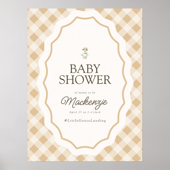 Gingham Goose Baby Shower Välkomstskylt Poster (Framsidan)