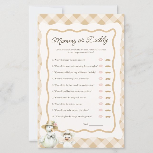 Gingham Goose Mamma eller Baby Shower Game (Framsida)