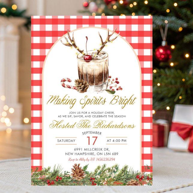 Gingham gör julstämning julcocktail inbjudningar (Skapare uppladdad)