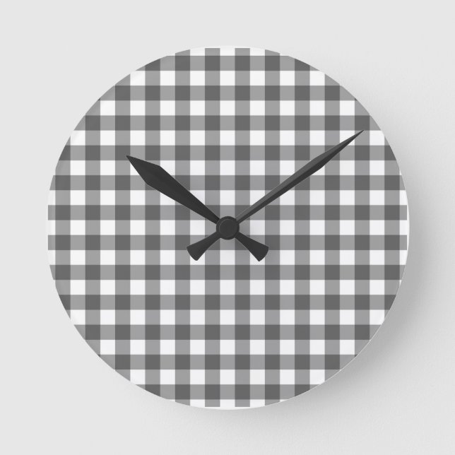 Gingham grå klassisk toppval  rund klocka (Framsida)