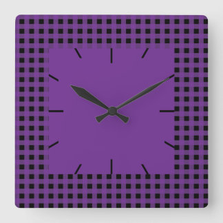 Gingham Grape and Black Fyrkantig Klocka